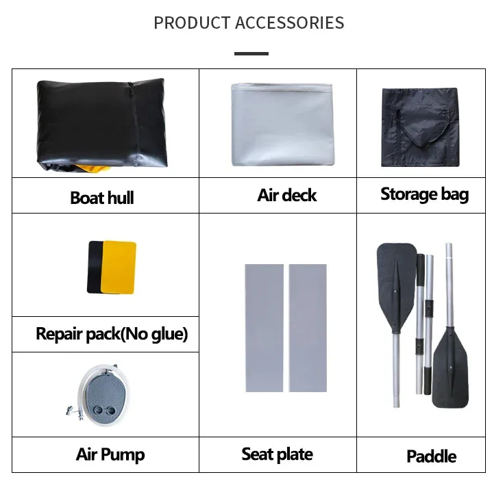 0.9mm Yellow PVC Inflatable Boat with Air Deck Bottoms Set for 1~5 Persons Water Sports Fishing River Lake Canoeing Accessory