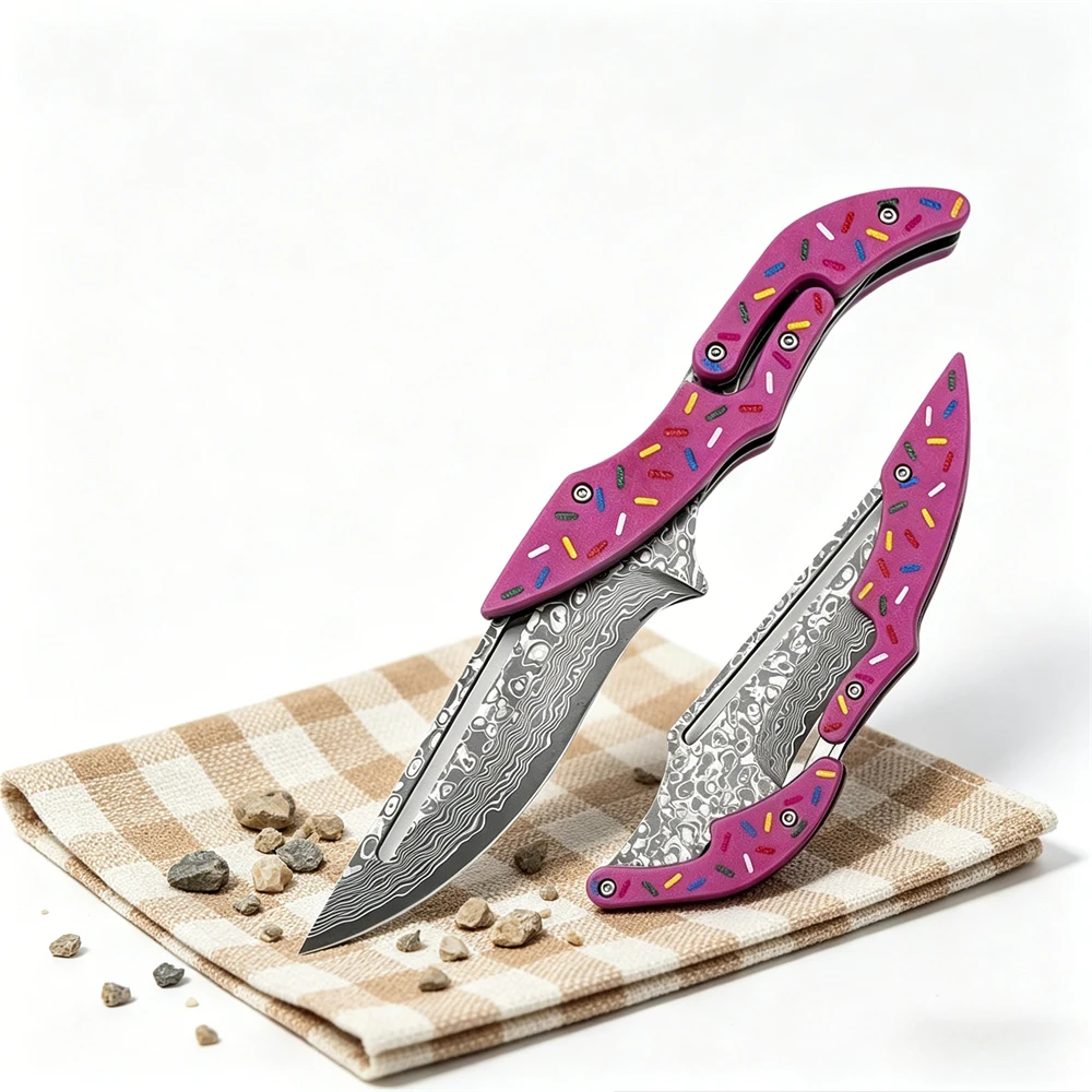 

Donut Warrior Folding Pocket Knife, Damascus Steel Blade G10 Handle, 2026 New Portable EDC Outdoor Camping Survival Gift for Men