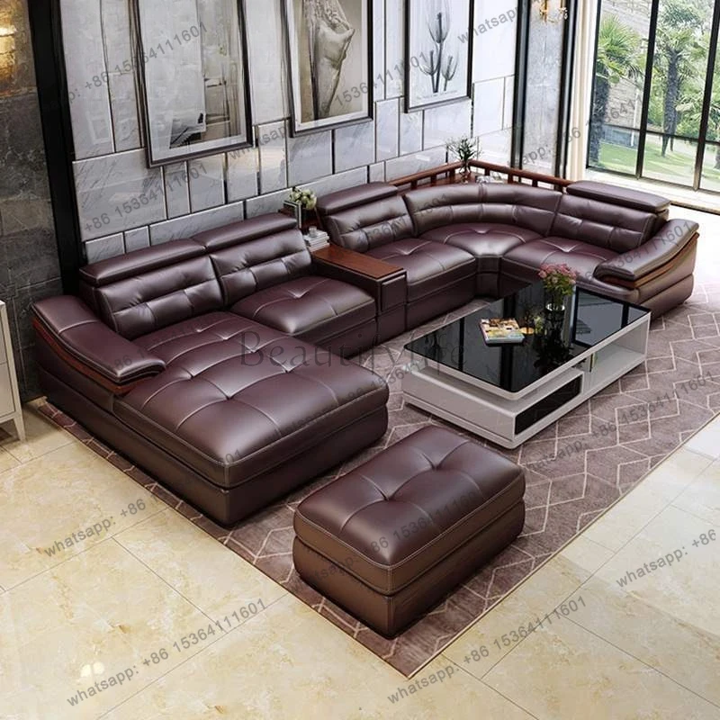 High-end corner living room sofa combination modern simple large apartment leather sofa