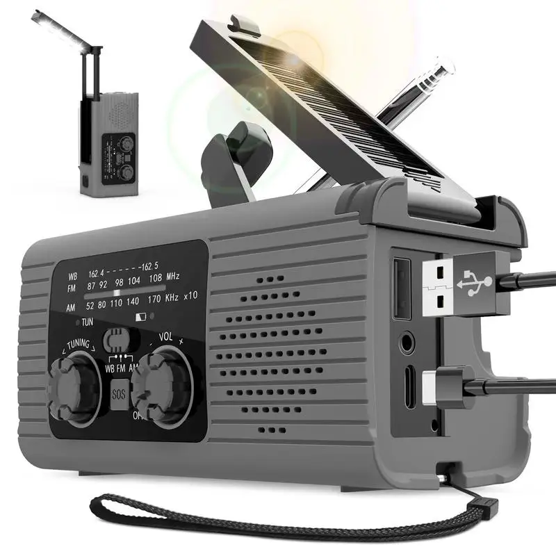 Solar Hand Crank Radio Portable AM/FM/NOAA Wind up Radio 3 Way Charging Weather Radio Crank Radios Power Bank for Travel Long