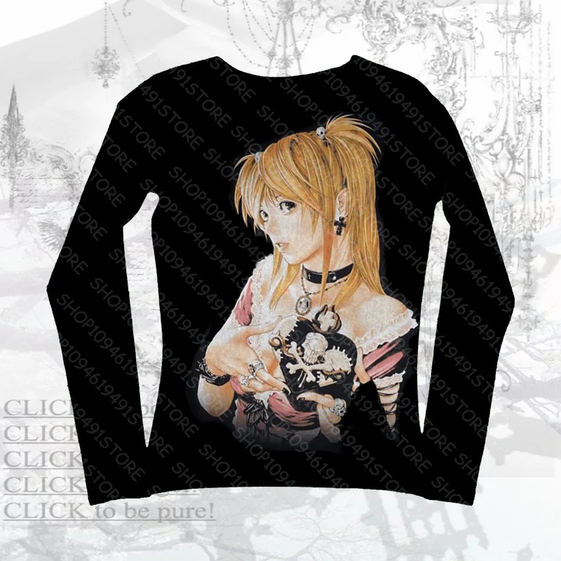 

Women Retro Cute Harajuku Emo Sweet Spicy Slim fit Tops Lady White Casual T-Shirts Girls Letter Anime Print Long Sleeve Clothes
