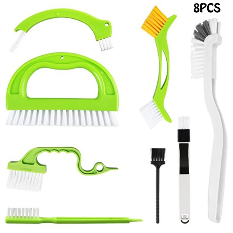 8-Piece Green Brush Set Home By Window Floor Sink Gap Cleaning Tool