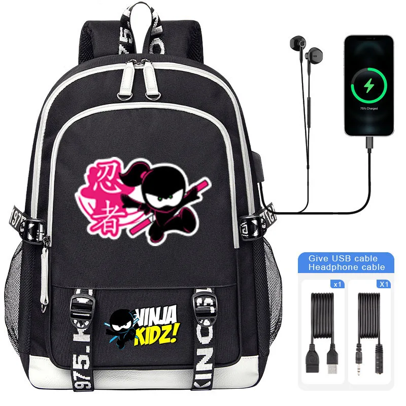 

Boy Girl Student Backpack NEW Ninja Kidz Cartoon Children USB Book Bag Students Teenager large capacity USB Laptop Bagpack