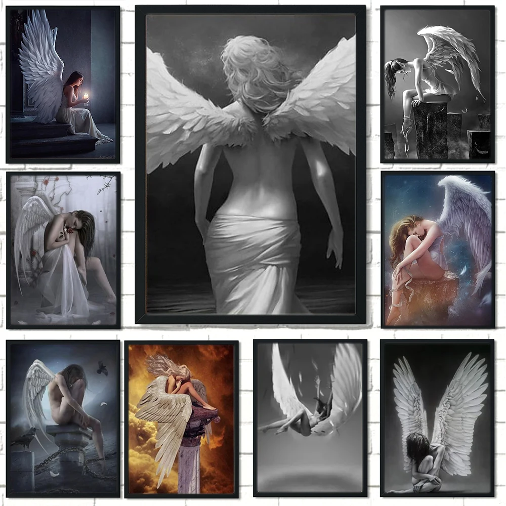 

Lost Angel Girls White Wing Posters Wall Art Canvas Prints Modern Figures Portrait Paintings for Living Room Home Decor Pictures