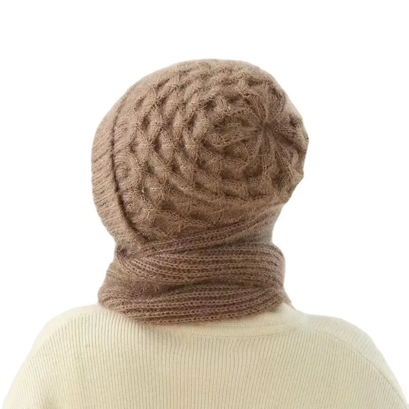 Women's 2Pcs Knit Hat Scarf Set, Winter Thick Fleece Lined Windproof Beanie, Fashion Warm Cycling Knitted Cap with Ear Protectio
