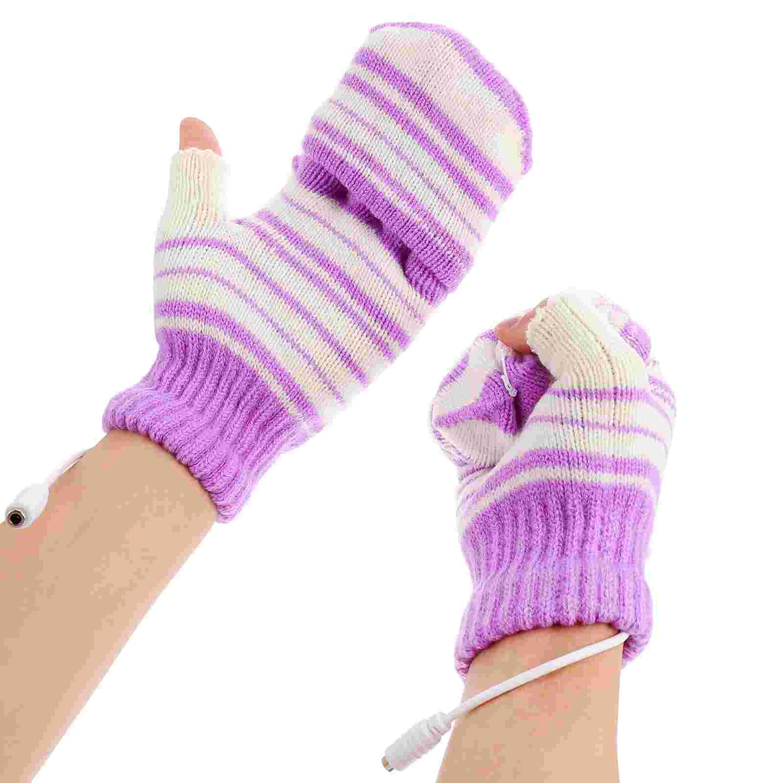 USB Heated Gloves Womens Winter Unisex Mitten Yarn Warm Knitting Heating Laptop Man