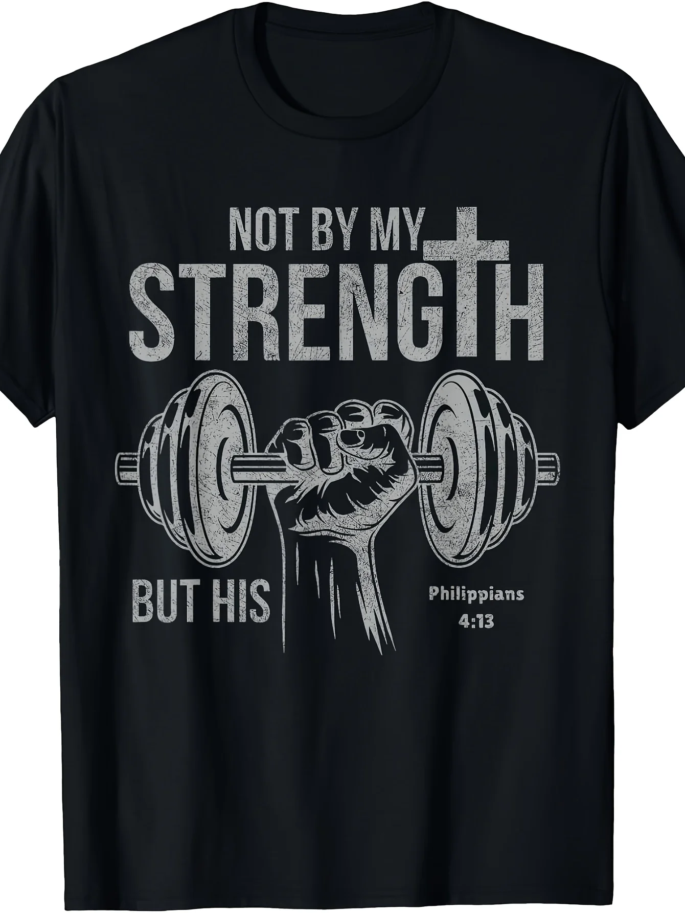 My Strength Christian Men Bible Gym Workout Weightlifting TShirt Vintage Style Crew Neck Slight Stretch Fabric Regular Fit AllSeason Drawing PatternRetro Casual Short-sleeved T-shirt with a Round Neck and Printed Pattern Suitable for Daily Commuting