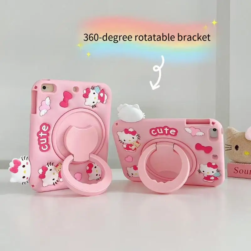 

Sanrio Hello Kitty Ipad Air6 Cartoon Protective Case Cute Desktop Silicone Rotatable with Bracket Apple Tablet Protective Case