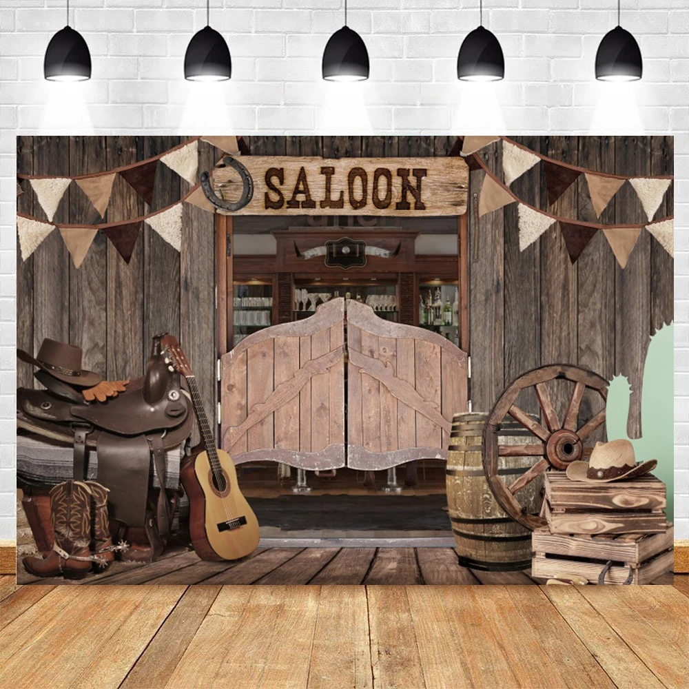 Western Cowboy Photography Backdrop Wild West Rustic Farm Barn Wood House Saloon Baby Portrait Birthday Party Photo Background