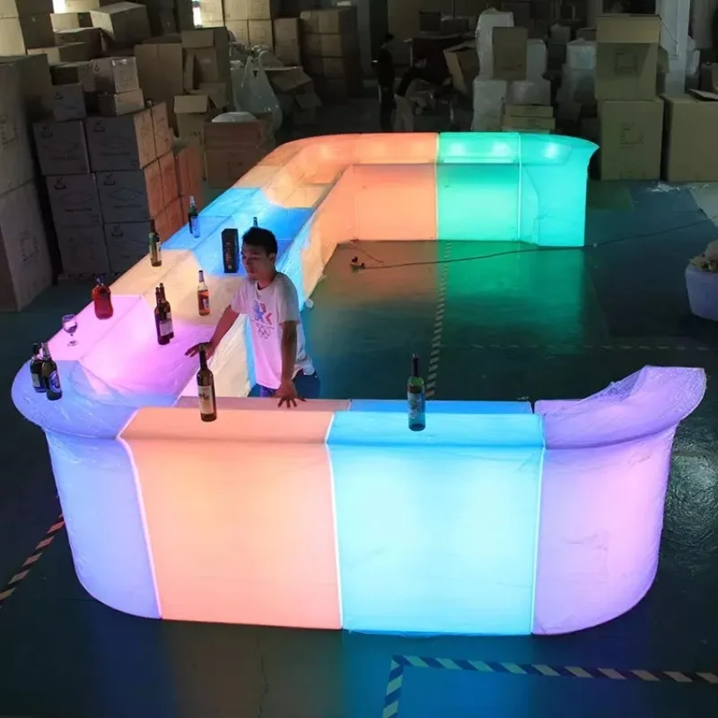 Rechargeable Light Emitting Diode Bar Furniture Set Mobile Counter Restaurant and Event Comfort