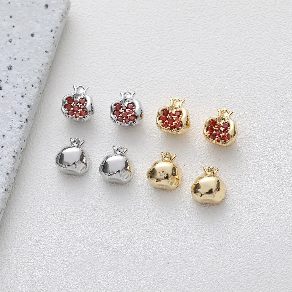 2PCS  Design Pomegranate Shape Pendant Bracelet with Zircon DIY Necklace Brass Handmade 14k Gold Plated Accessories