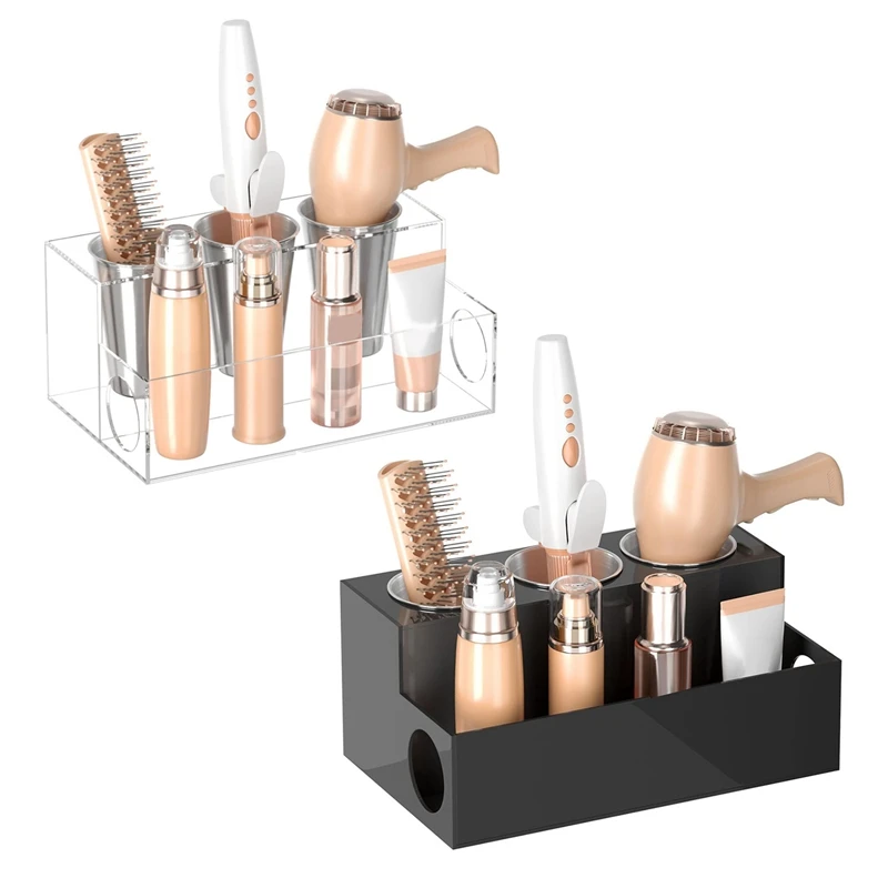 

Hair Tools Organizer Hair Dryer Holder Countertop Blow Dryer Stand Storage For Vanity Bathroom With 3 Cups