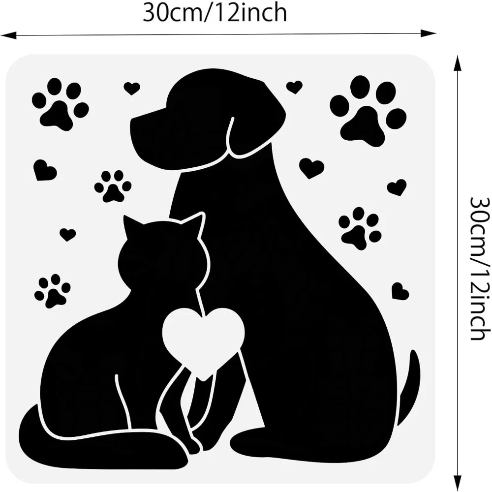 12x12inch Cat Dog Painting Stencils, Pet Theme Plastic Decoration Template for DIY, Engraving, Scrapbooking