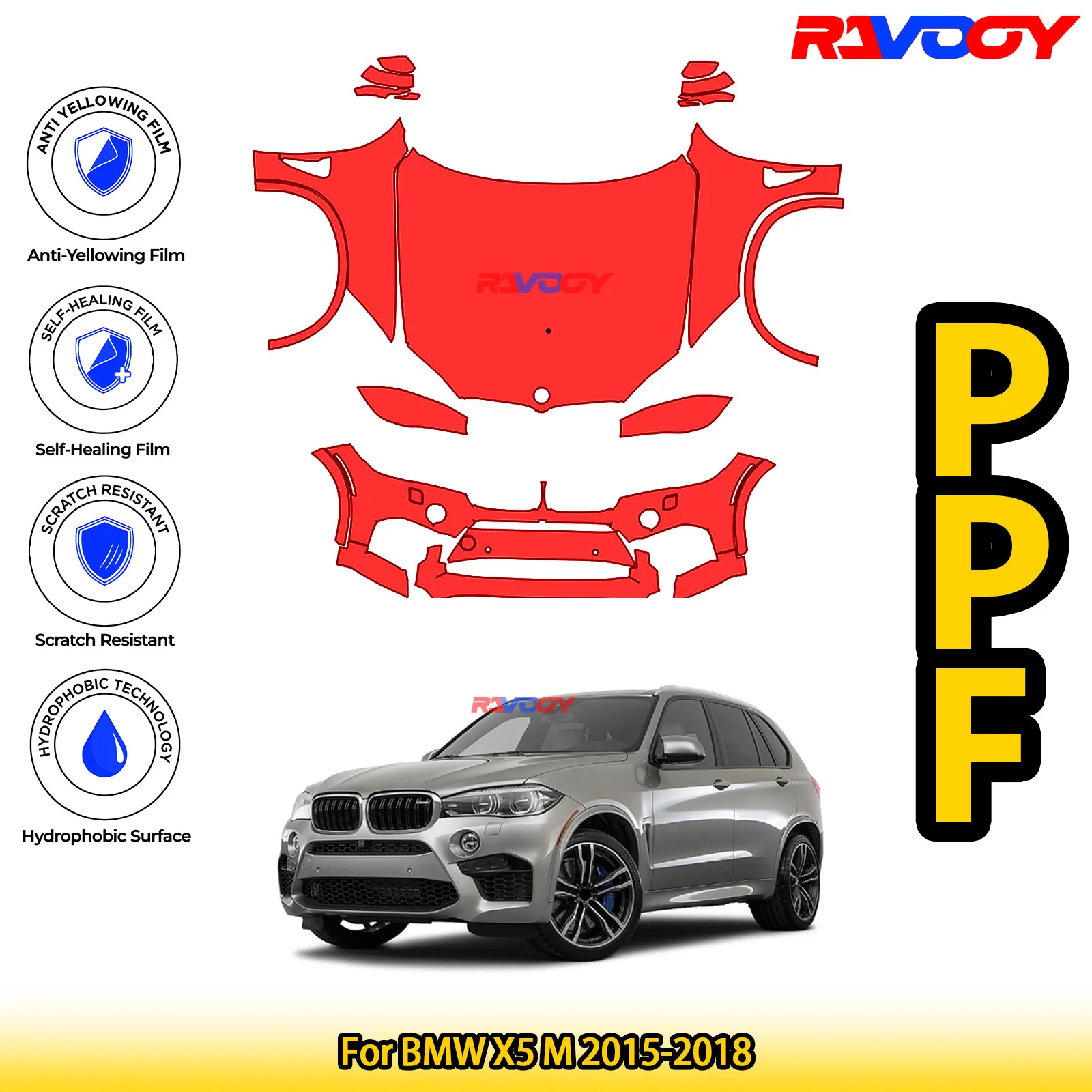 

Для BMW X5 M 2015-2018 глянцевая матовая черная предварительно вырезанная передняя защитная пленка PPF Kit