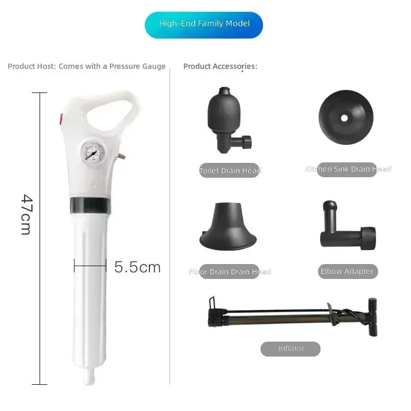 High Pressure Toilet Pipe Dredger One Shot Air Pressure Floor Drain Sewer Dredger
