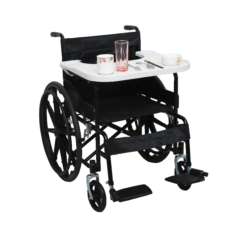 ملحقات الكراسي المتحركة طاولة صينية مع حامل أكواب كرسي المسنين الطبي القابل للإزالة مكتب صواني عالمية #2