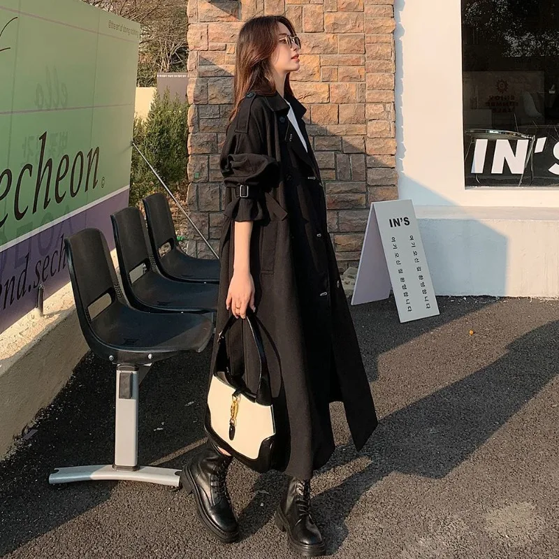 Korean Fashion Lace-up Trench Women Vintage Autumn Y2k College High Street Long Coats Sweet Temperament Chic Students Leisure