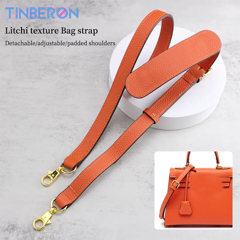 TINBERON Bag Strap For Crossbody Bag Lychee Pattern Orange Shoulder Strap Leather Handbag Handle Straps Handbag Part Accessories