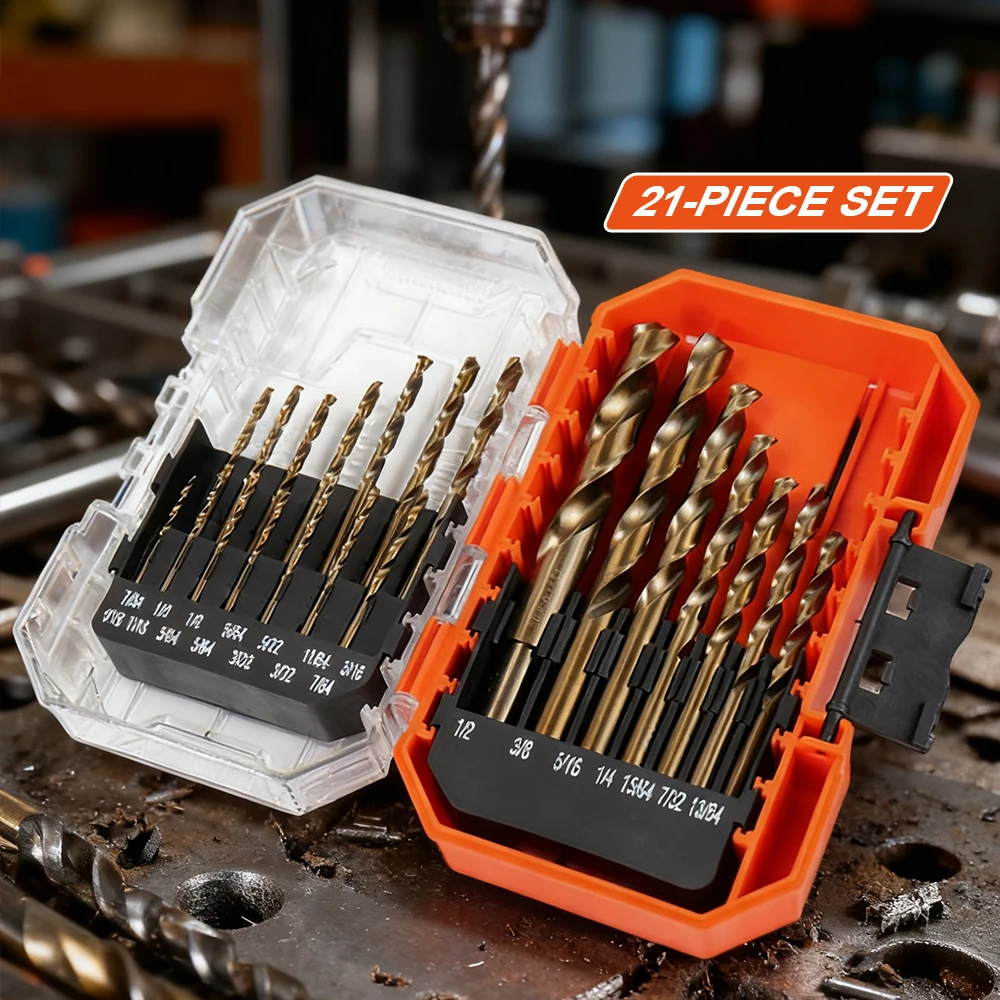 

M35 Cobalt High Speed Steel Twist Drill Bits Set With box 21pcs Straight Shank Drill Bits For Metal Stainless Steel Drilling