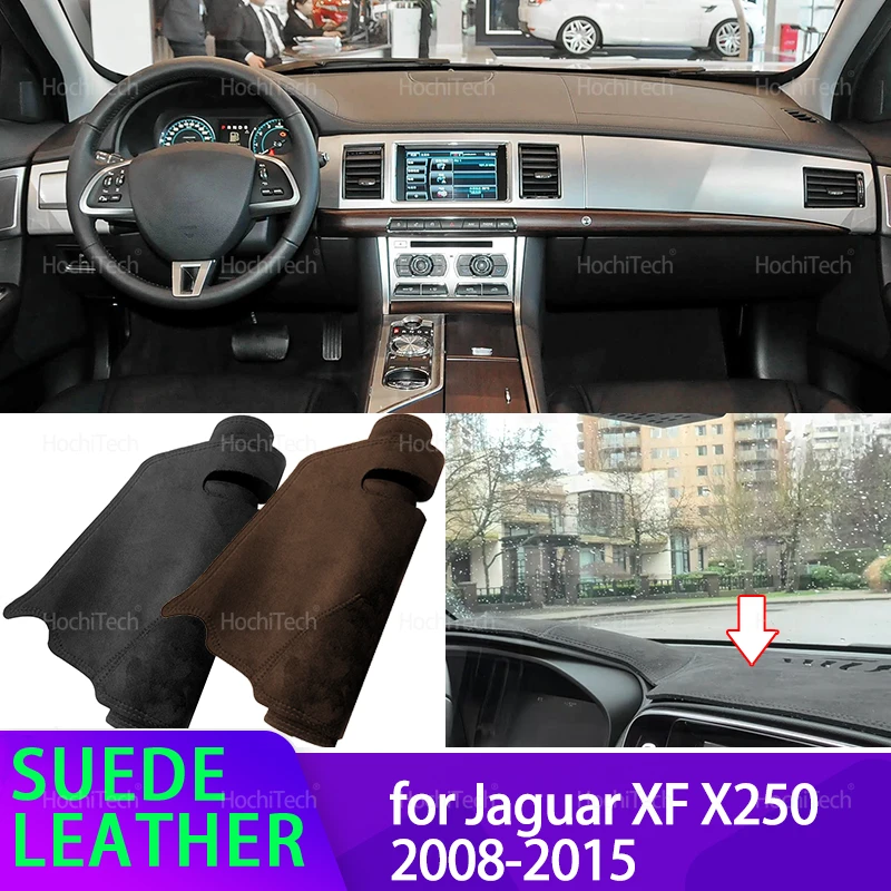 Auto Dash Zerbino In Pelle Nera/Marrone Cruscotto Copertura In Pelle Scamosciata Dash Zerbino Pad Parasole Accessori per Jaguar XF X250 2008-2015