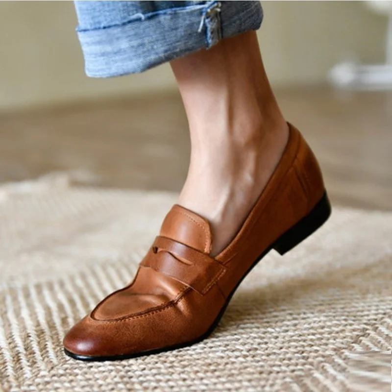 Women‘s Flats Sheepskin Flat Shoes For Female Retro Casual Loafers For Spring Slip On Women Simple Shoes Round Toe Daily Flats