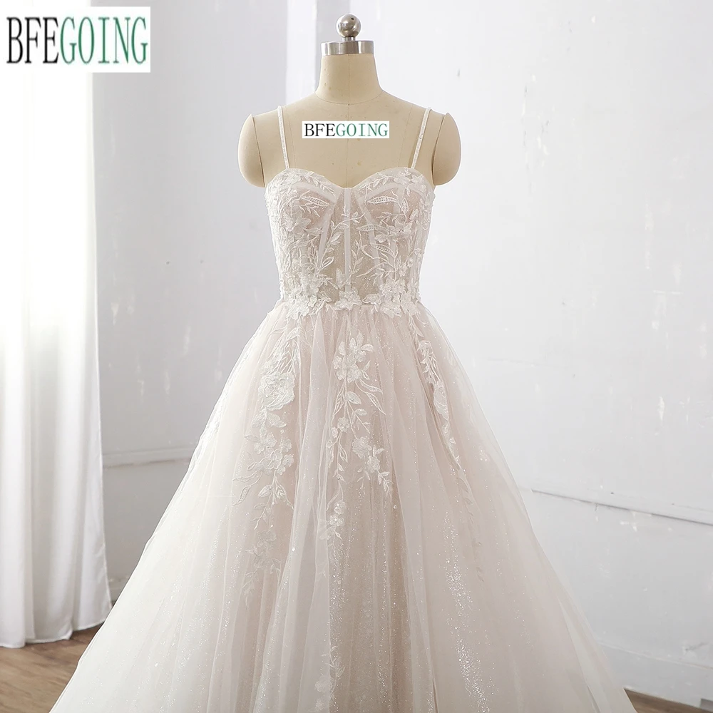 A linha vestidos de casamento capela trem personalizado querida renda tule até o chão sem mangas vestidos de noiva