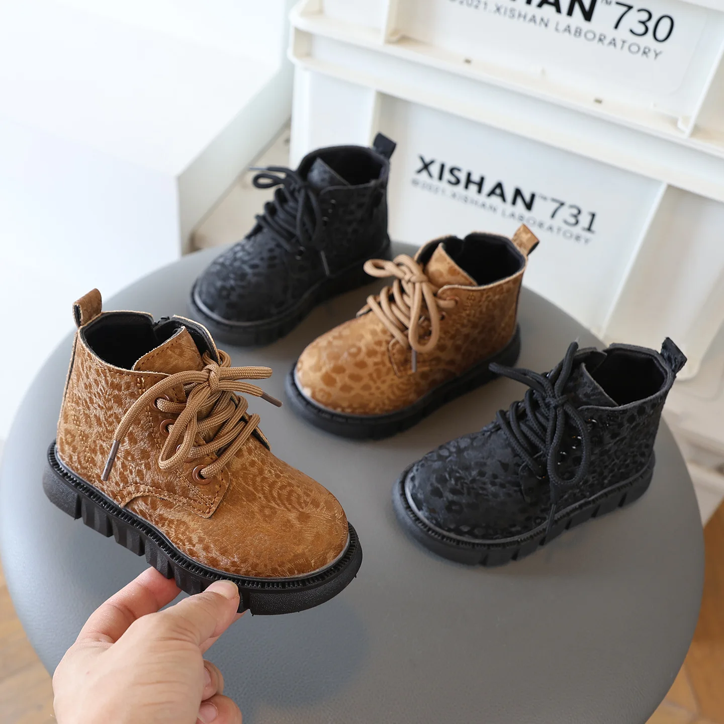 Girls Ankle Boots Fashion Princess PU Leather Rubber Outsole Children's Short Boots 2026 Autumn Zipper with Leopard print