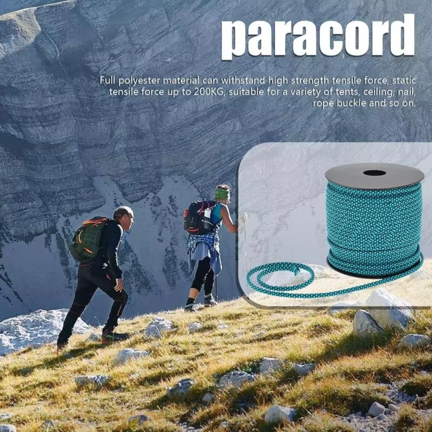 Camping Paracord Rope Outdoor 50M Parachute Cord  Camping Portable Paracord Rope  Tents Canopies Wear-Resistant Parachute