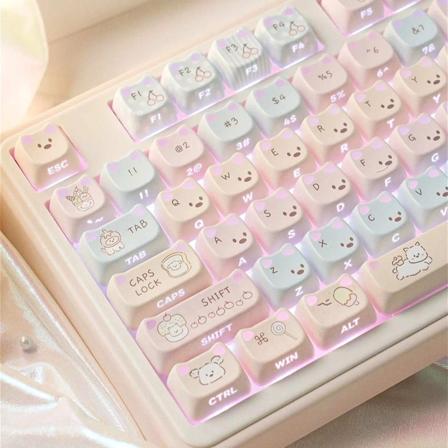 Space Dog Theme MAO Profile PBT Keycaps 113 Keys Side Printed Backlit Keycap Set for 61-108 Mechanical Keyboard