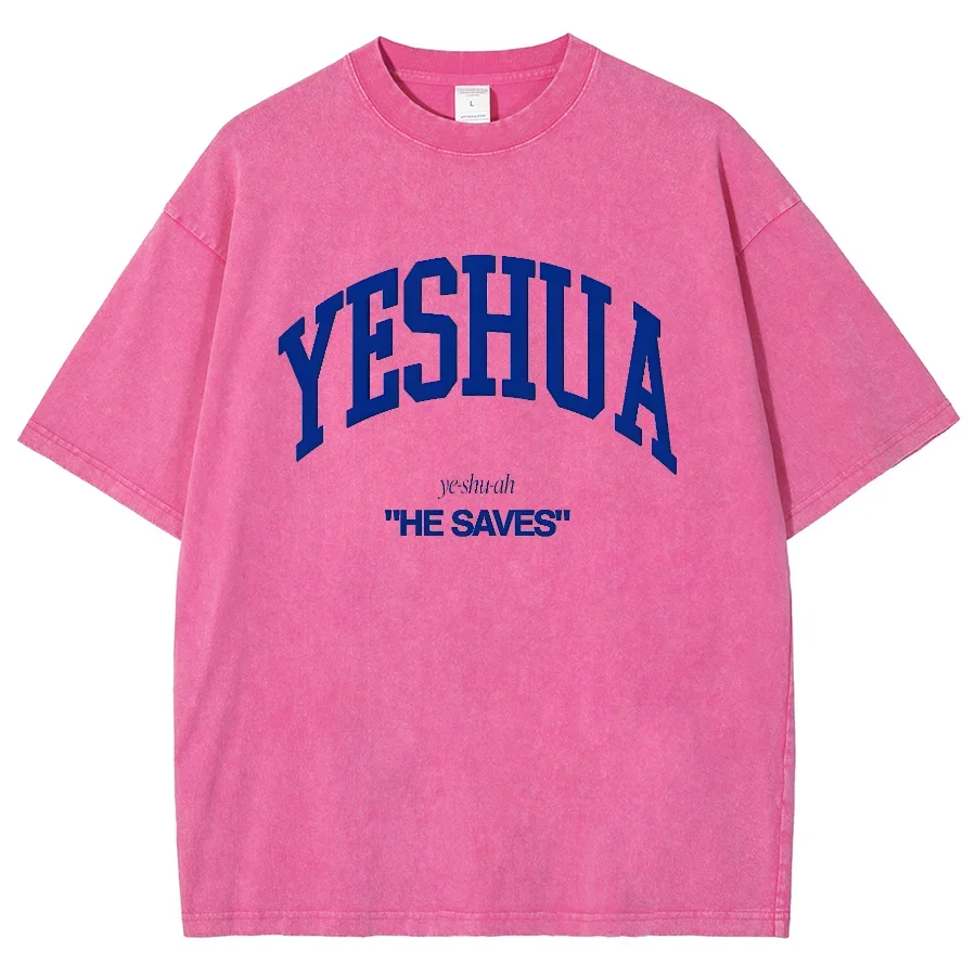 YESHUA Y2K تي شيرت بأكمام قصيرة مغسول، مطبوع إبداعي للجنسين كبير الحجم ملابس الشارع الشهير موضة جديدة ملابس علوية غير رسمية مقاس كبير