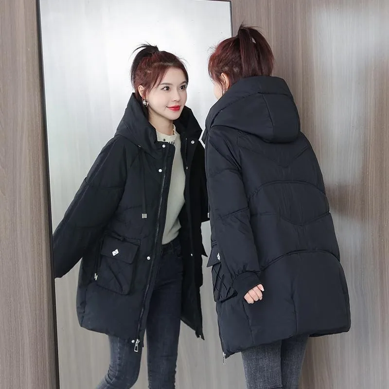2023 New Women Down Cotton Coat Winter Jacket Female Warm Thick Parkas Large Size Outwear Mid Length Version Hooded Overcoat