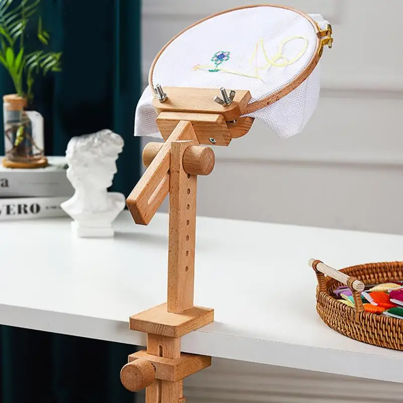 360 Degree Rotation Adjustable Desktop Stand Cross Stitch Rack Frames Desktop Embedded Embroidery Frame Wooden Embroidery Hoop