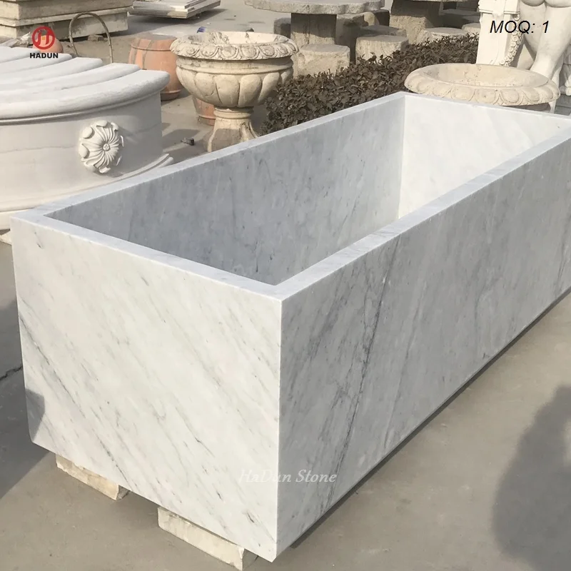 Luxury Stone Baths,Luxury Rectangle Carrara Marble Bathtub Hand Carved  standing Soaptub By HaDun Natural Stone Factory Price