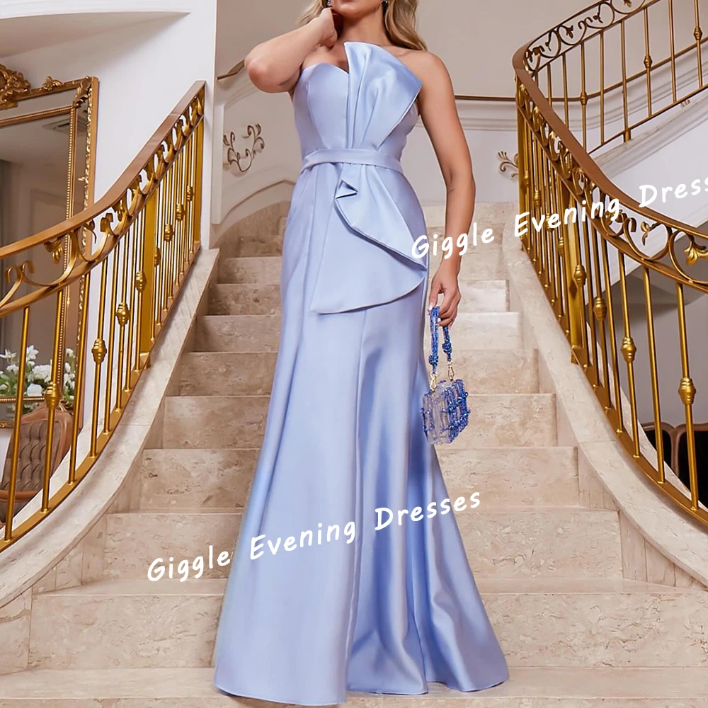 

Giggle Satin Strapless Draped Summer Prom Gown Saudi Arab Sleeveless Elegance Floor-Length Evening Party Dresses for Women 2024