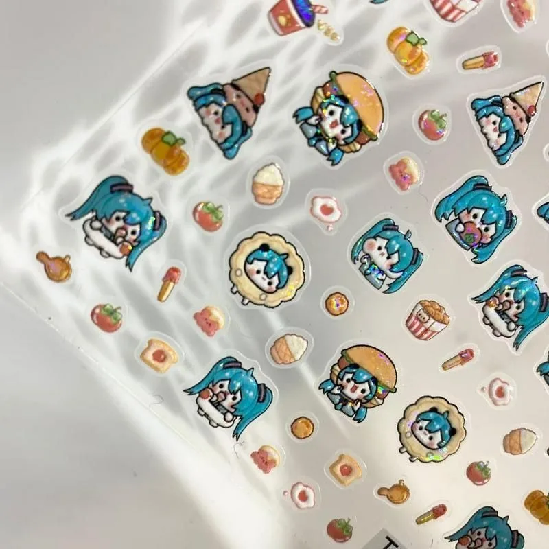 1PCS Hatsune Miku Nail Stickers Music Note Element Nail Art Accessories Kawaii Vocaloid Idol Print Design Style Stickers