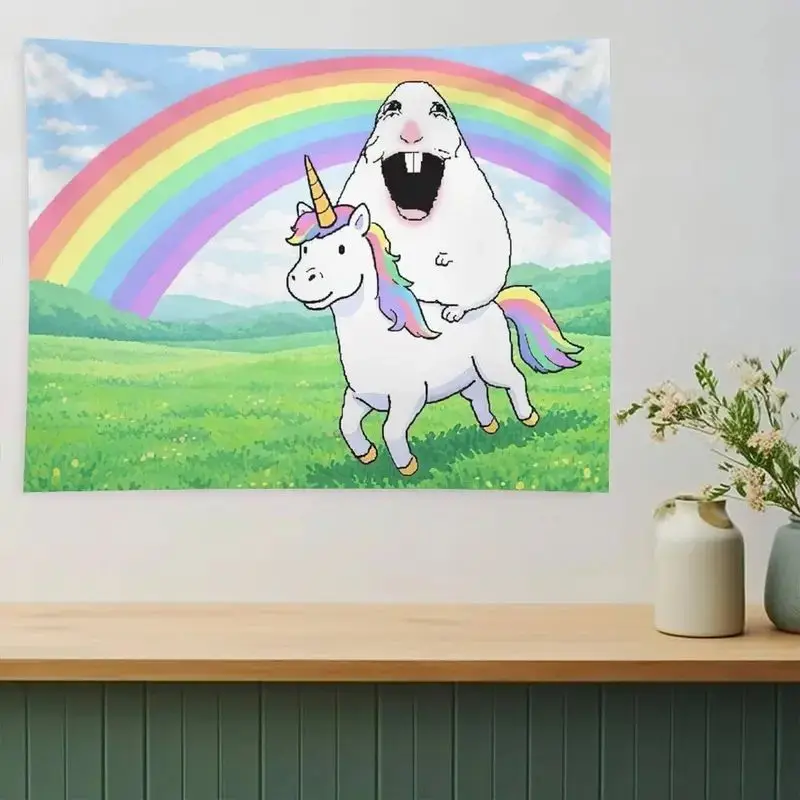 VIKAMA Cartoon White Animal Riding Unicorn Rainbow Decorative Wall Tapestry Home Art Room Decor Kids Bedroom Soft Durable Cozy