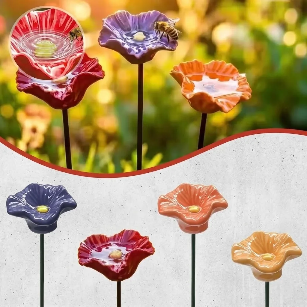 Creative Portable Bee Water Feeder Resin Flower Drinking Fountain Holder Bird Bath Stand Household Watering Station For Garden