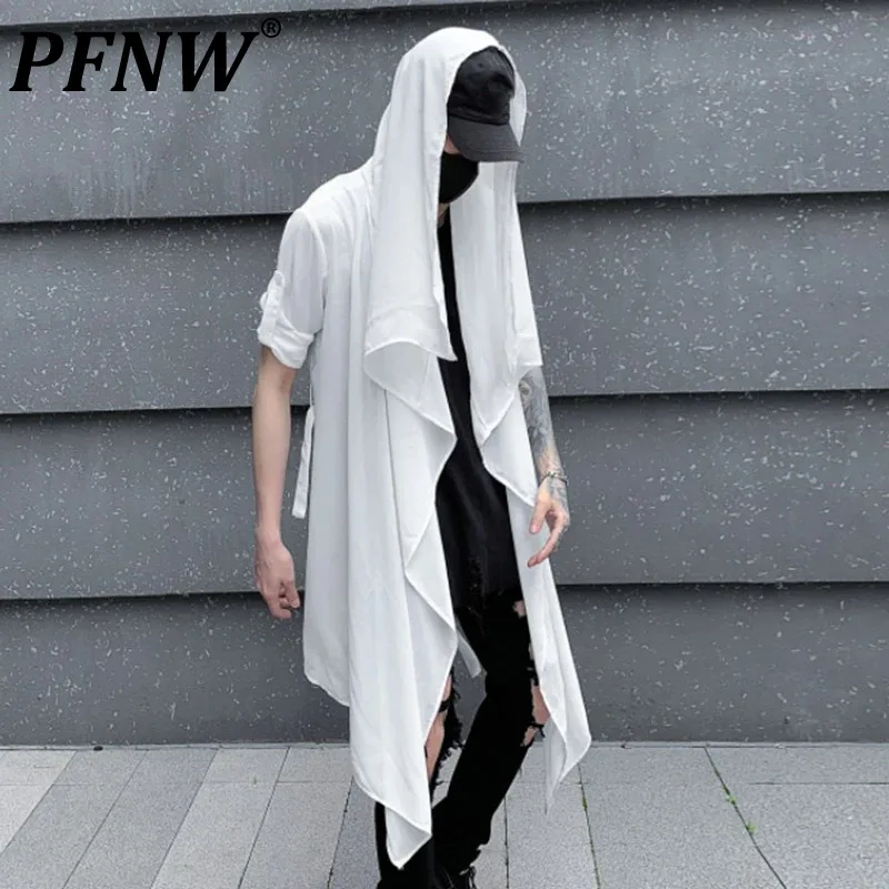 

PFNW Niche Design Male Shirts Casual Patchwork Irregular Hemline Lace-up Long Sleeve Male Clothing New Summer 2024 Tide 12C403