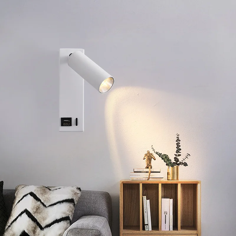 Modern LED Reading Wall Lamp Can Rotate 350 Degrees with Switch USB Interface Living Room Bedroom bedside Home Decor lighting
