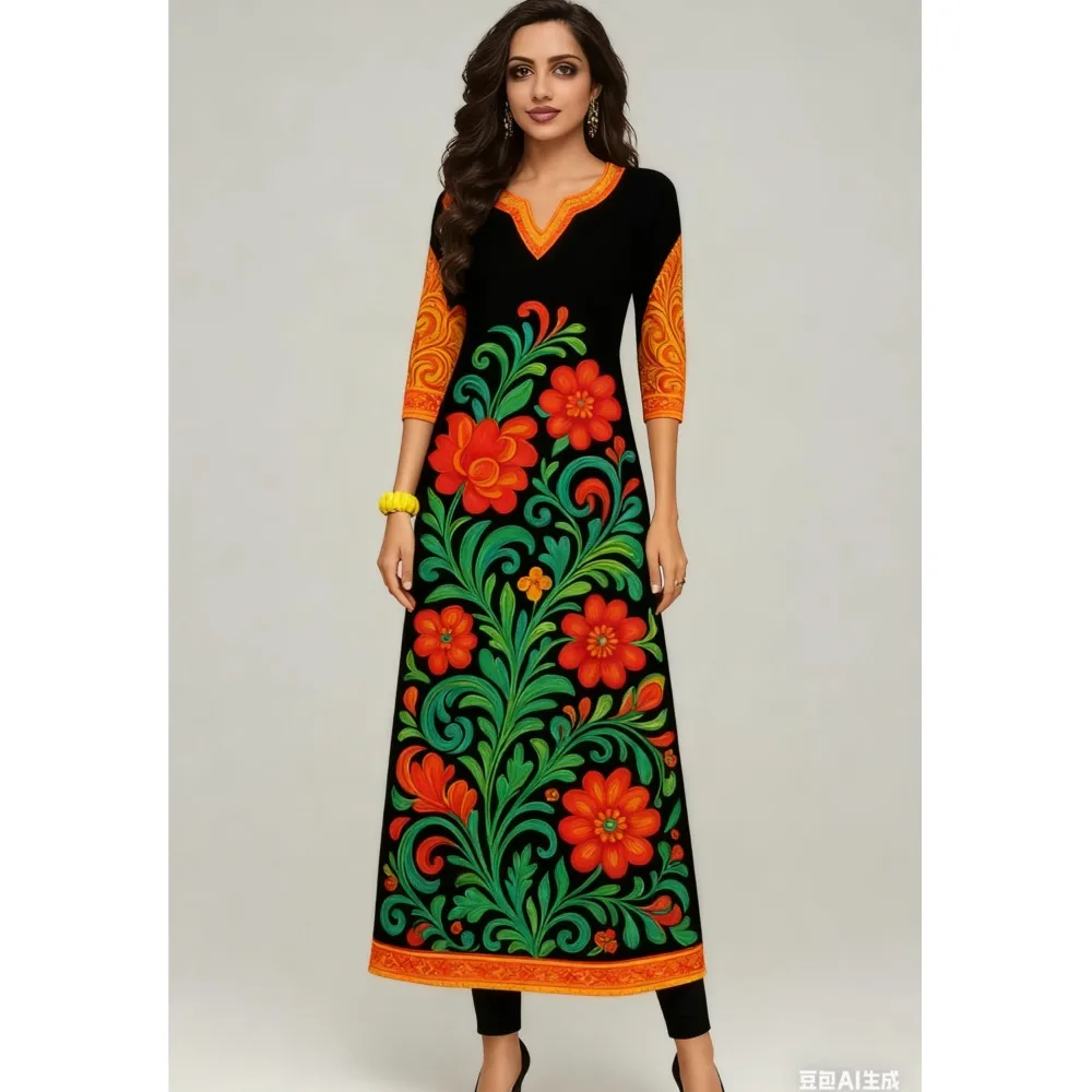 Estilo nacional Kurt moda mujer cómodo manga larga recto Casual étnico patrón de pavo real nuevo vestido señoras Abaya musulmán