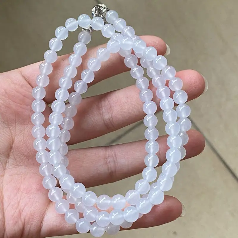 Natural Myanmar Jade Side Jade Necklace HighTransparent White Moonlight Glue Moistening Fluorescent Multi-Circle Bead