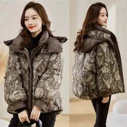 Parkas holgadas con capucha para mujer, abrigos acolchados con estampado largo, Chaqueta de algodón, prendas de vestir exteriores gruesas para mujer, ropa de invierno nueva 2024