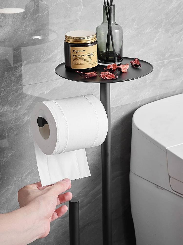 Toilet Tissue Holder Creative and Slightly Luxury Stainless Steel Punch-Free Toilet Paper Roll Holder Vertical Floor-Standing