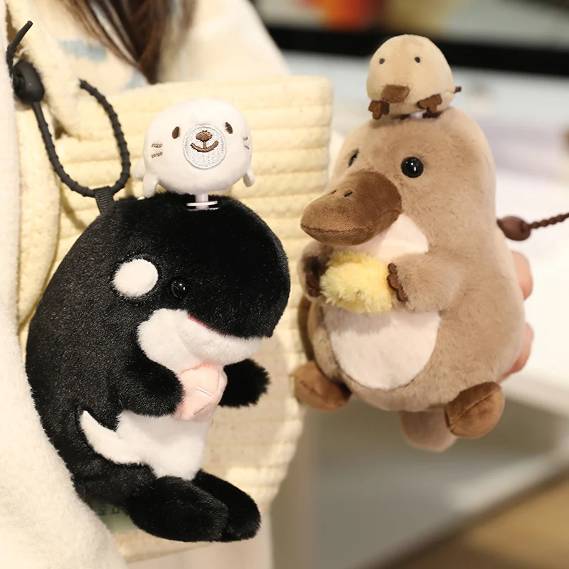 15cm Marine Organism Otter Seal Shark Platypus Toys Cartoon Backpack Key Pendant Rotate Originality Dolls Kawaii Birthday Gifts