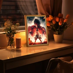 Anime Figure Attack on Titan Night Light Painting Picture Frame Room Home Wall Art Bedroom Decor Friend Brithday Gifts Moon Lamp