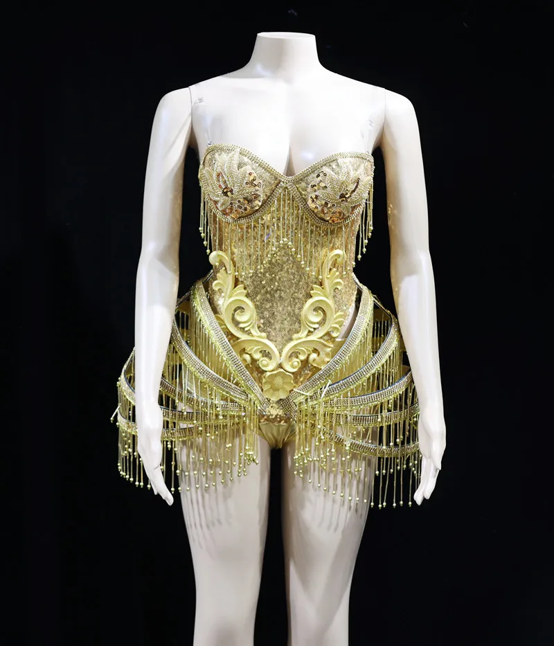 

GoldHollowOutCarnivalDressLuxuryClubPerformanceWearModernSainger PartyShowOutfit