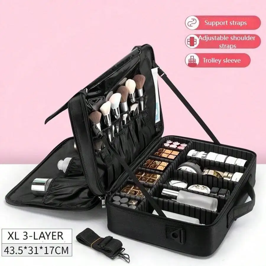 1pc Travel Makeup Case, Cosmetic Storage Box, Portable Makeup Artist Organizer Bag With Adjustable Dividers, Can Store Cosmetics