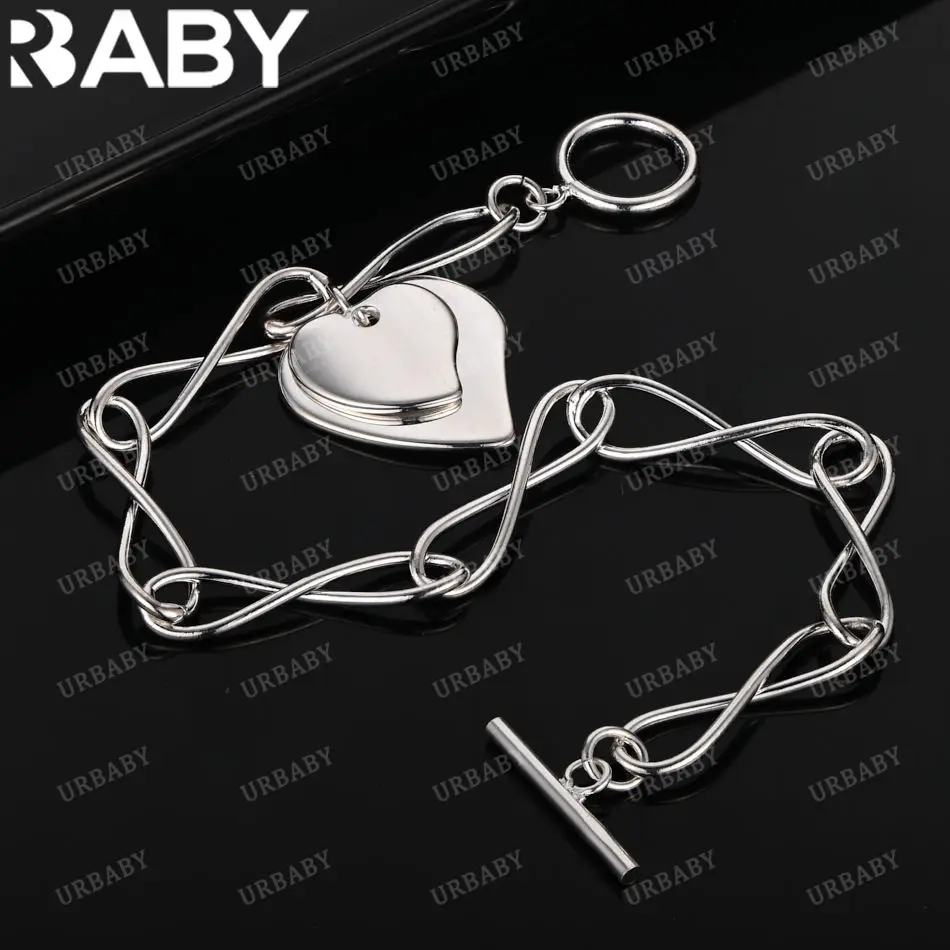 

URBABY 925 Sterling Silver Heart Pendant Bracelets For Women Trend Birthday Gifts Fashion Party Fine Jewelry