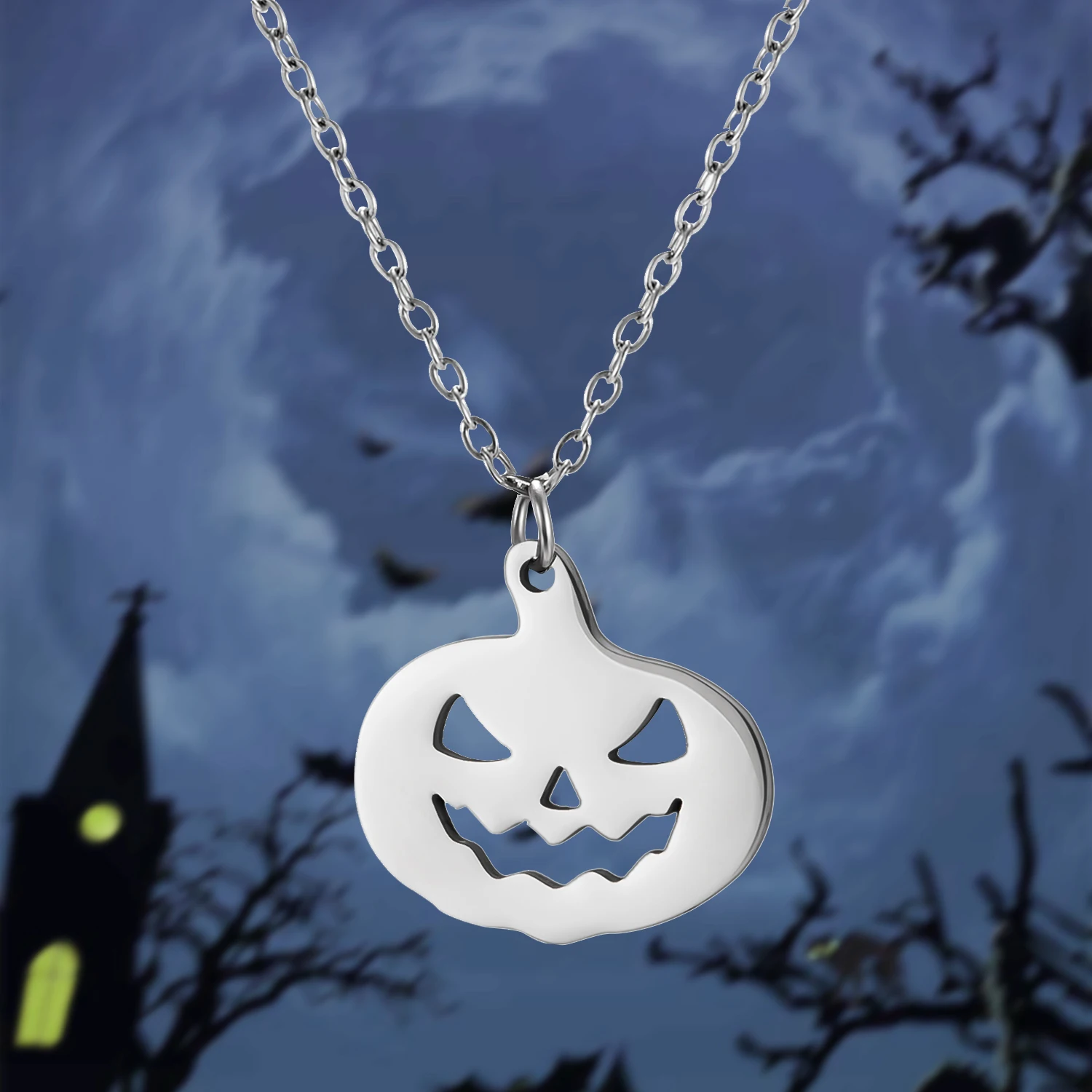 Mode Edelstahl Halloween Anhänger Halskette für Frauen Männer schwarze Katze Geist Spinne Kürbis Halskette Freundschaft Schmuck Geschenk – Detail 14