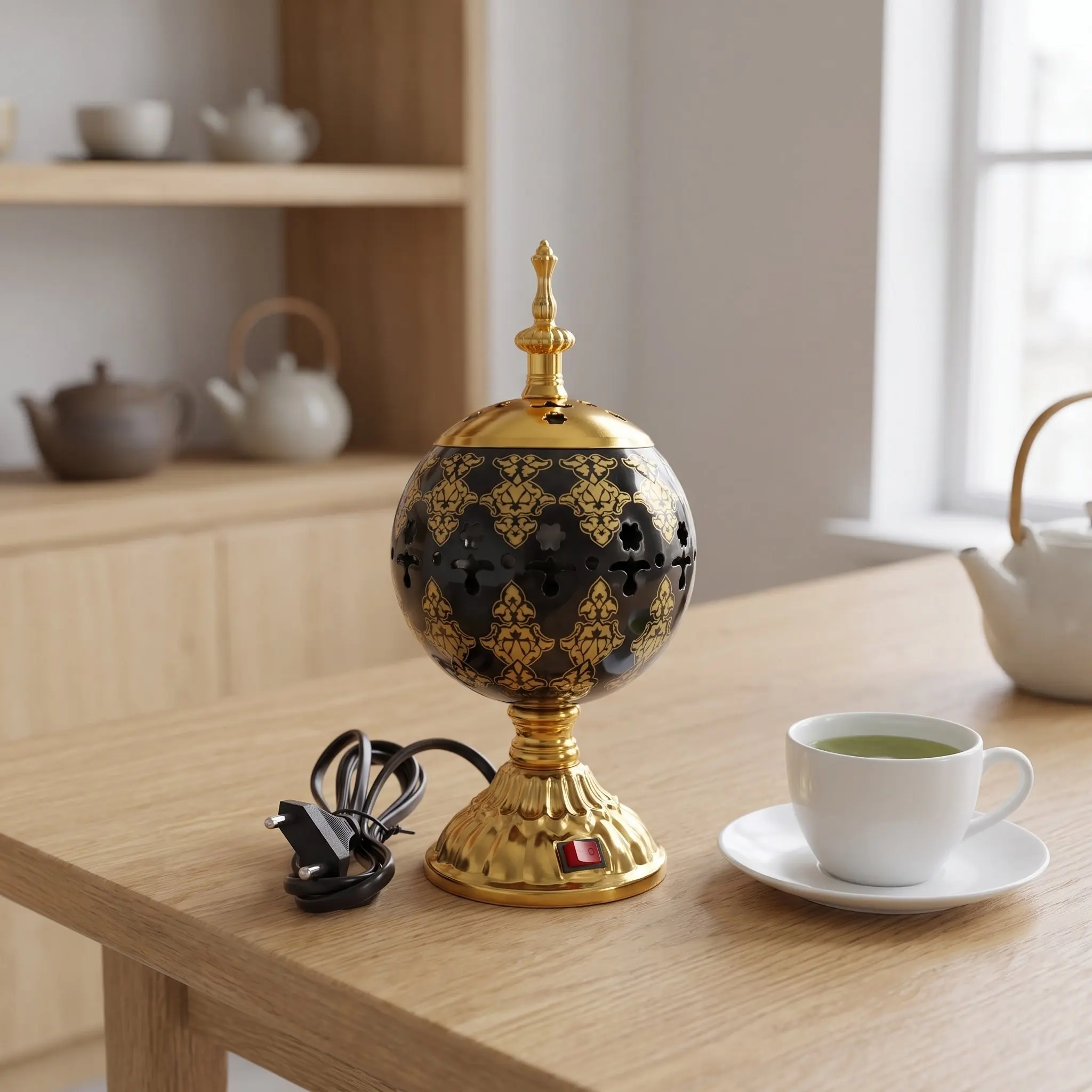 Electric Bukhoor Burner Ceramic Incense Burner Plug-in 7.09 Inch Pottery Aroma Censer for Home Rituals Eu Plug